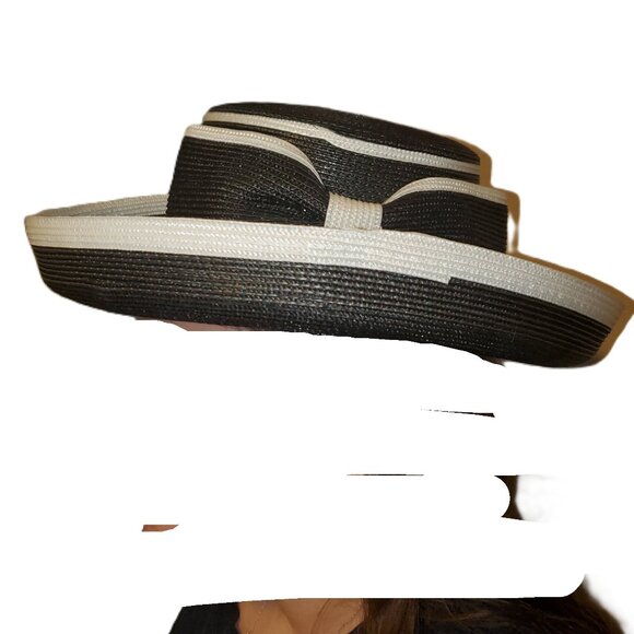 Women's Lord & Tayor Olefin Hat, Black White, cute bow, one size, Excellent Con! - Picture 2 of 6